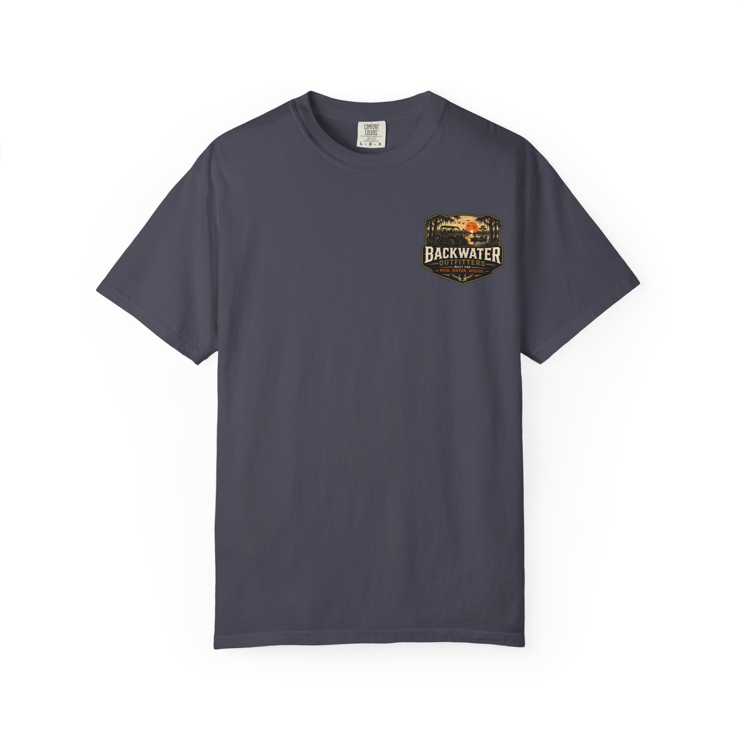 Backwater Outfitters Sunset Canoe T-Shirt — "Built for Mud. Water. Woods."