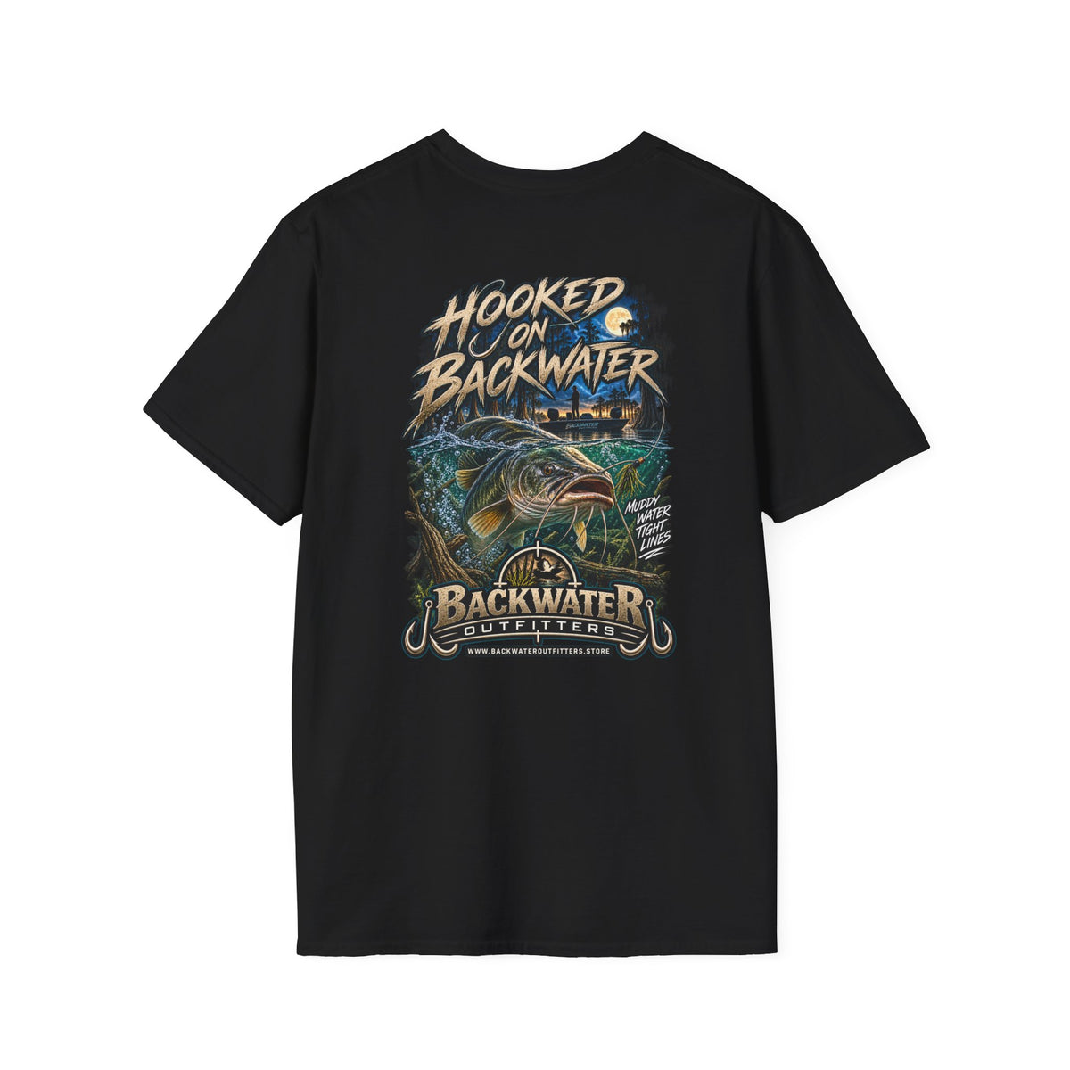 Hooked on Backwater Fishing T-Shirt — Bass Angler Graphic Tee Printify
