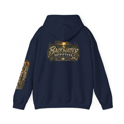 Simply Backwater Outfitters Hoodie — Outdoor Fishing Sunset Graphic Pullover Printify