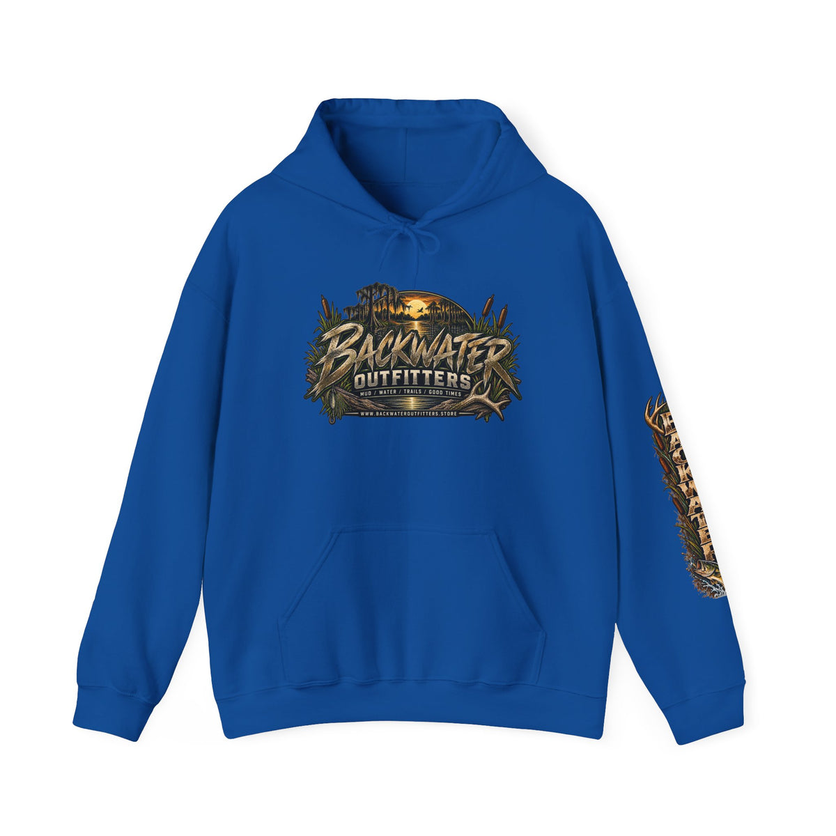 Simply Backwater Outfitters Hoodie — Outdoor Fishing Sunset Graphic Pullover Printify