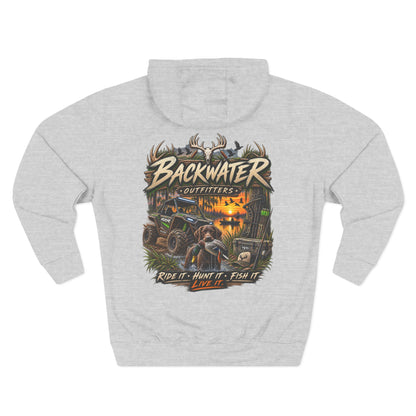 Backwater Outfitters Hoodie — Ride It, Hunt It, Fish It Graphic Pullover