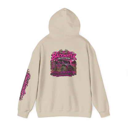 Girl Backwater Outfitters Hoodie — Retro Pink Outdoors Graphic Pullover Printify