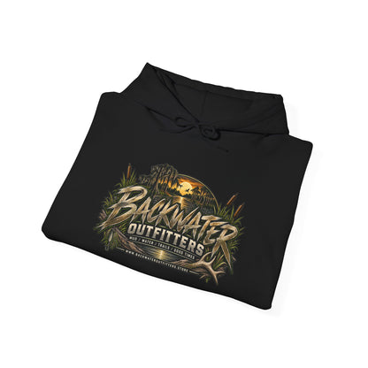 Simply Backwater Outfitters Hoodie — Outdoor Fishing Sunset Graphic Pullover Printify