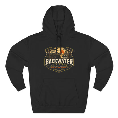 Backwater Outfitters Fishing Hoodie — “My Retirement Plan Has a Trolling Motor” Graphic