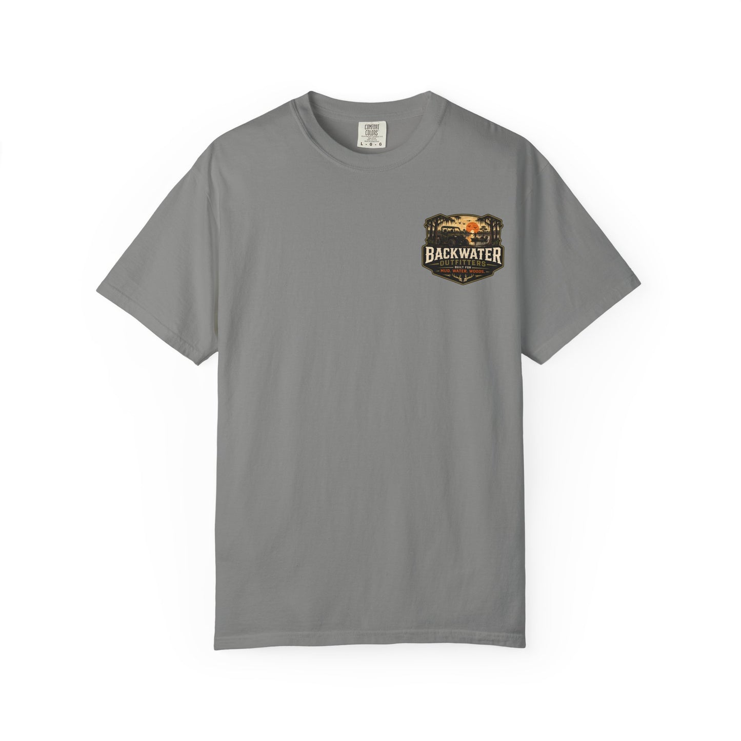 Backwater Outfitters Sunset Canoe T-Shirt — "Built for Mud. Water. Woods."