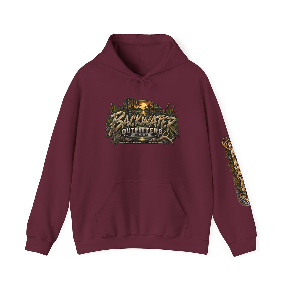 Simply Backwater Outfitters Hoodie — Outdoor Fishing Sunset Graphic Pullover Printify