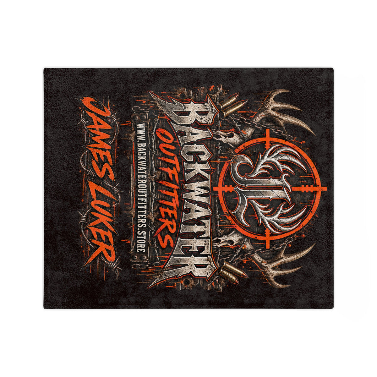 Backwater Outfitters Personalized Velveteen Blanket — "James Luker" Hunting Logo Throw Printify
