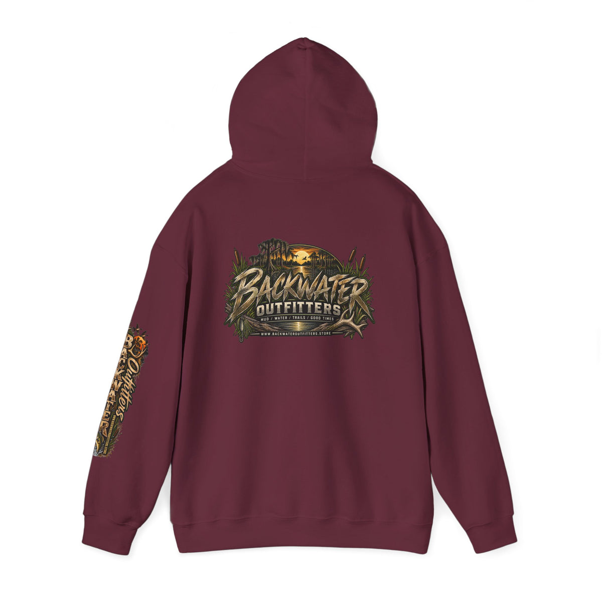 Simply Backwater Outfitters Hoodie — Outdoor Fishing Sunset Graphic Pullover Printify