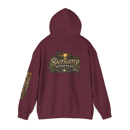 Simply Backwater Outfitters Hoodie — Outdoor Fishing Sunset Graphic Pullover Printify