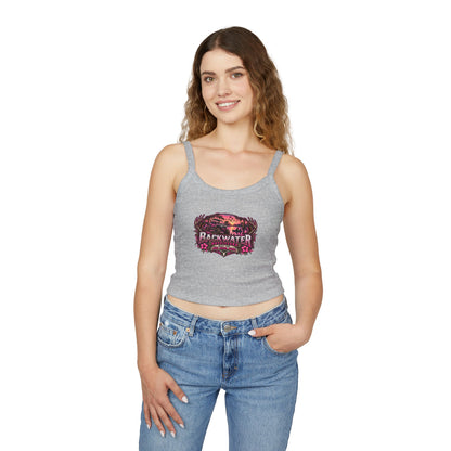 Backwater Outfitters Women's Crop Tank Top – Retro Sunset Fishing Graphic