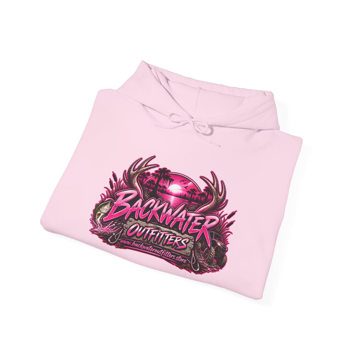 Girl Backwater Outfitters Hoodie — Retro Pink Outdoors Graphic Pullover Printify