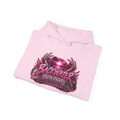 Girl Backwater Outfitters Hoodie — Retro Pink Outdoors Graphic Pullover Printify