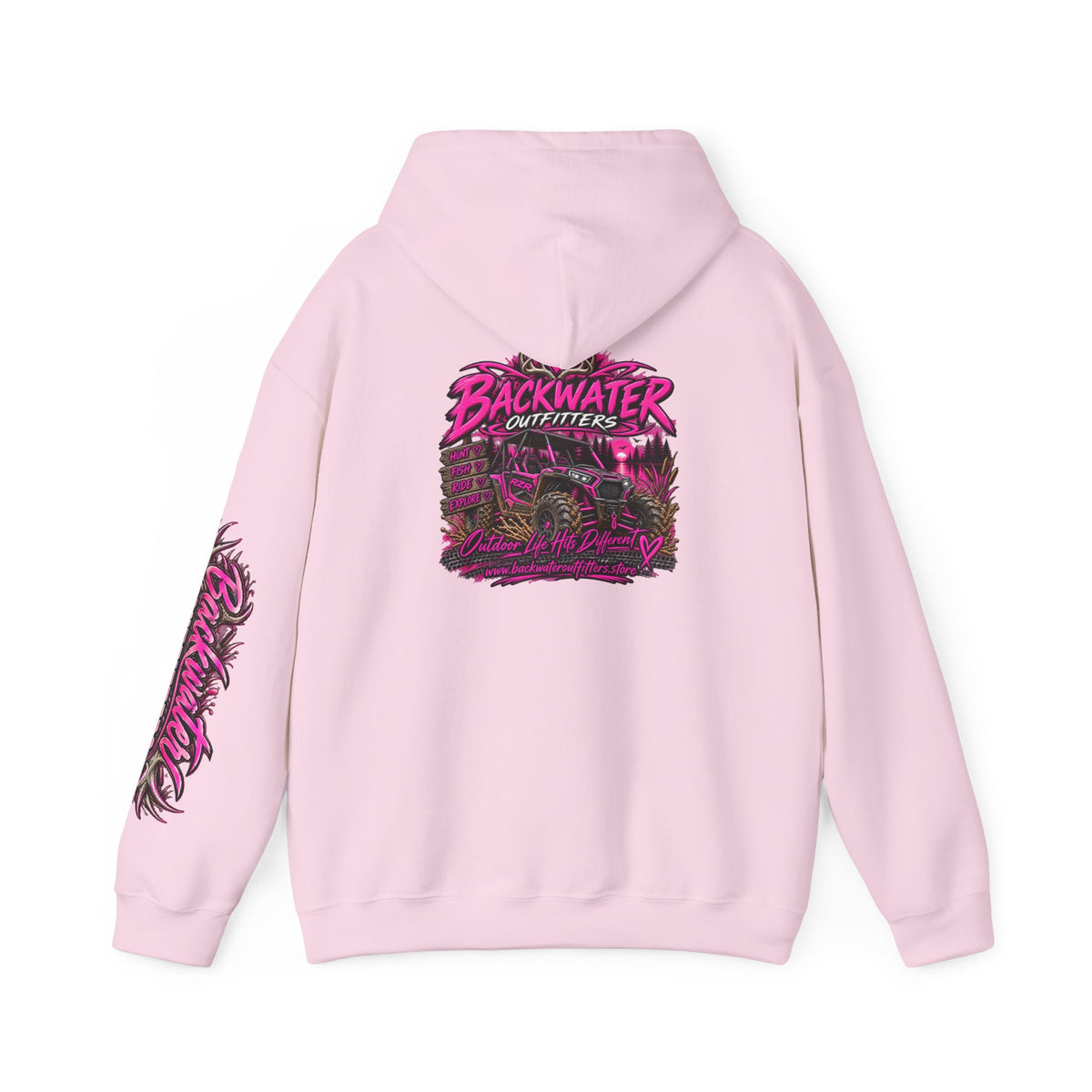 Girl Backwater Outfitters Hoodie — Retro Pink Outdoors Graphic Pullover Printify