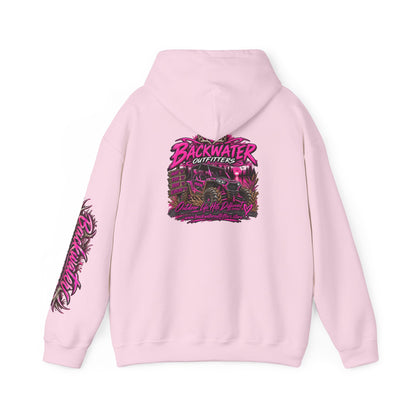 Girl Backwater Outfitters Hoodie — Retro Pink Outdoors Graphic Pullover Printify
