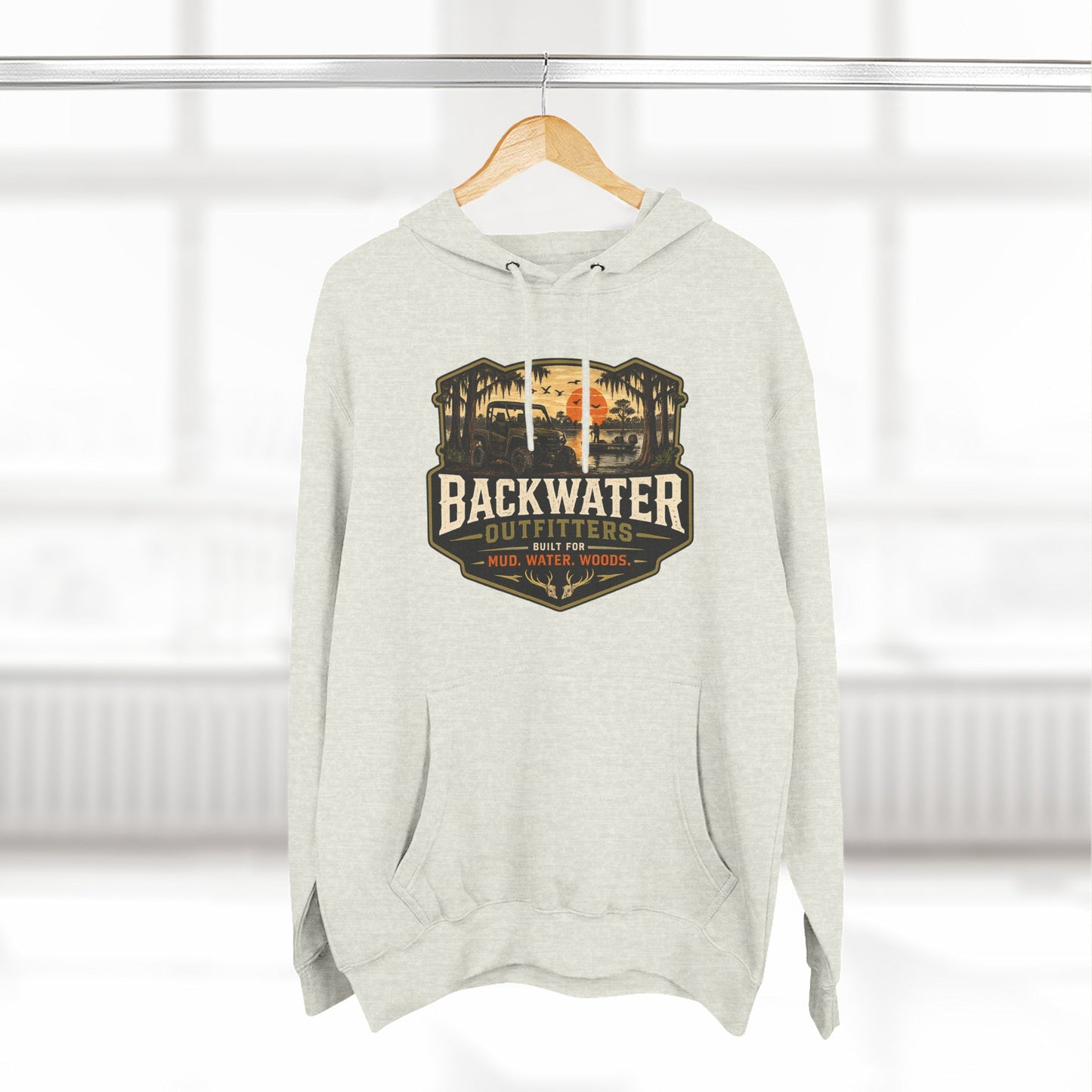 Backwater Outfitters Fishing Hoodie — “My Retirement Plan Has a Trolling Motor” Graphic