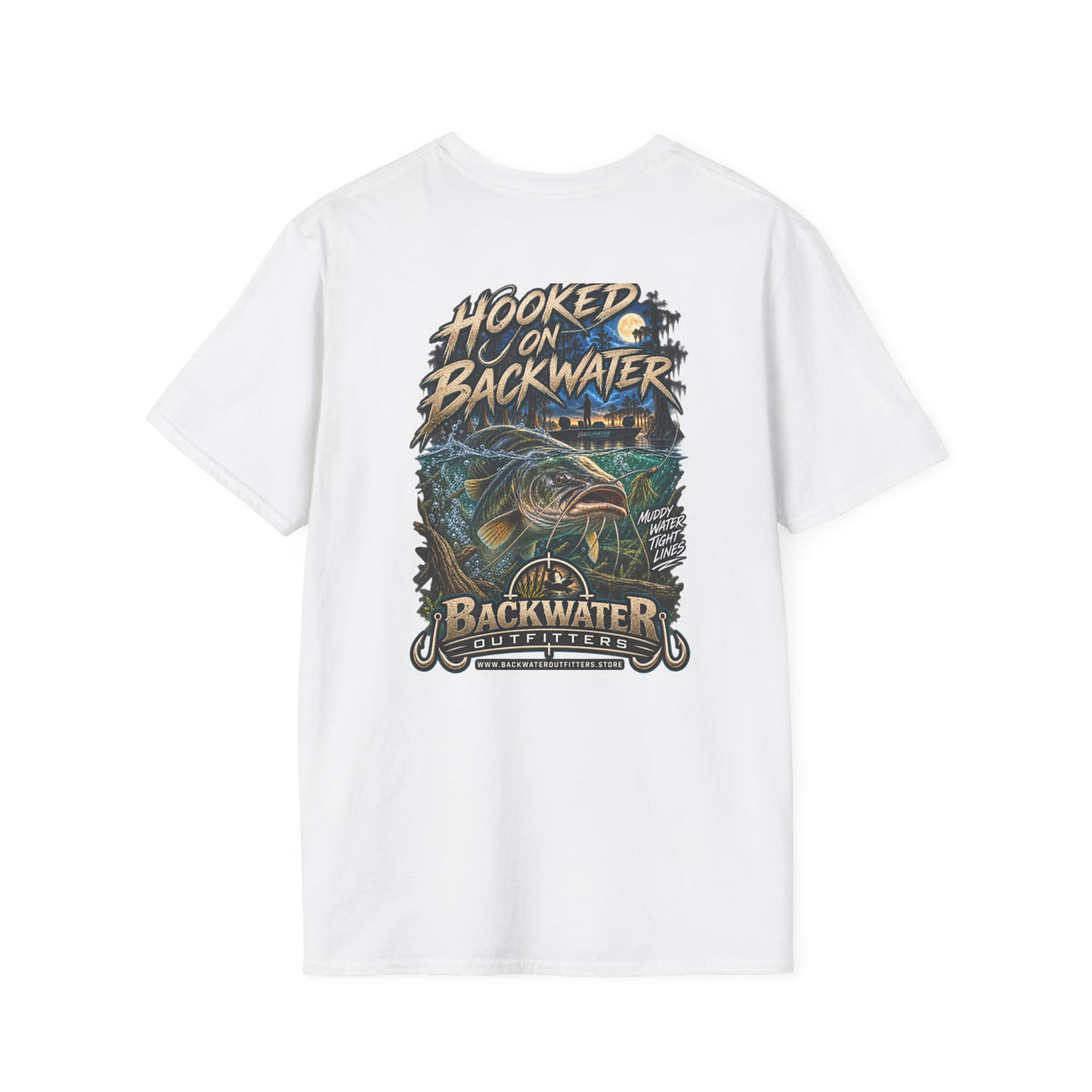 Hooked on Backwater Fishing T-Shirt — Bass Angler Graphic Tee Printify