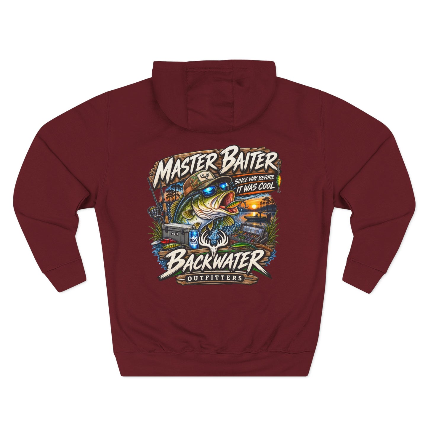 Backwater Outfitters Fishing Hoodie — "Master Baiter" Graphic Pullover