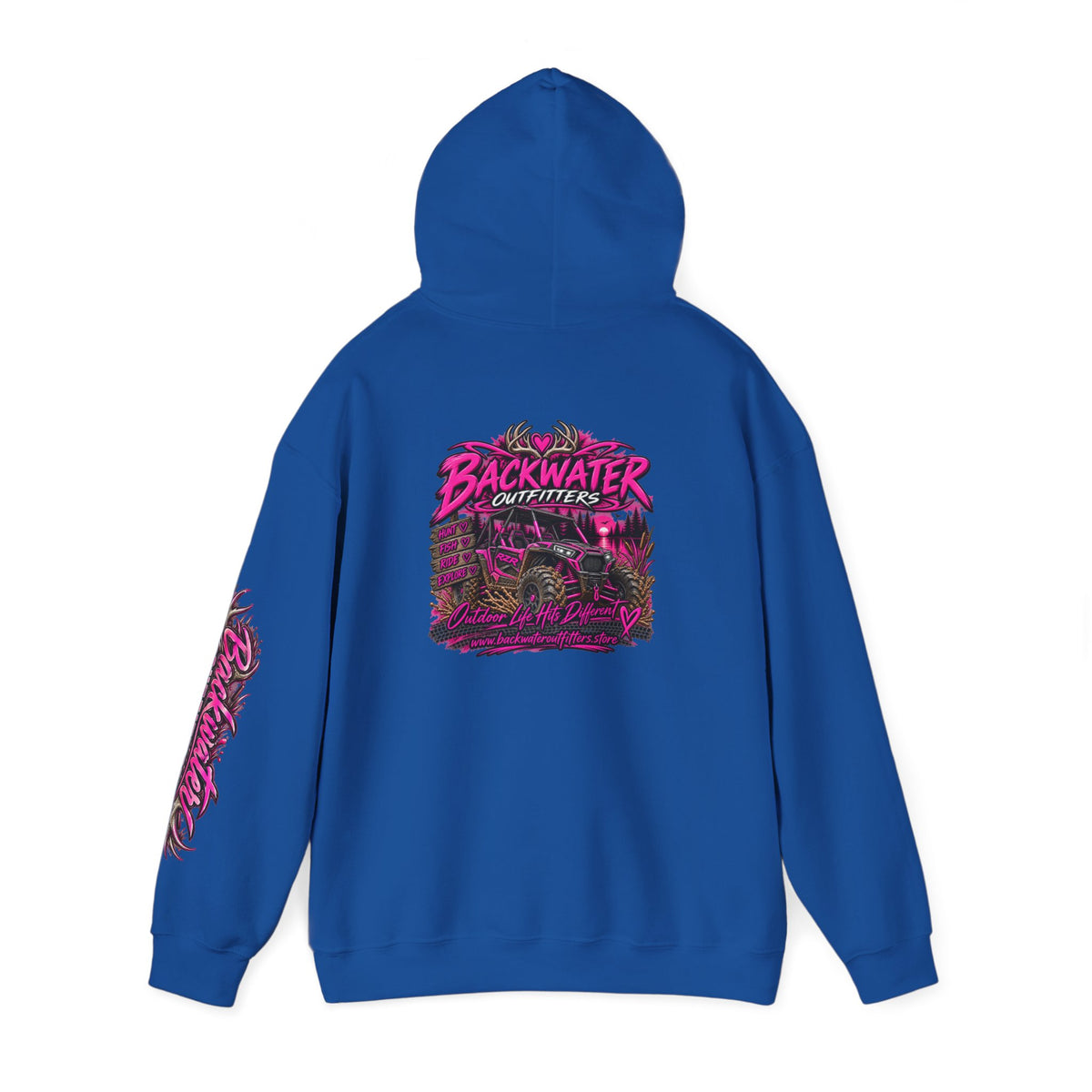 Girl Backwater Outfitters Hoodie — Retro Pink Outdoors Graphic Pullover Printify