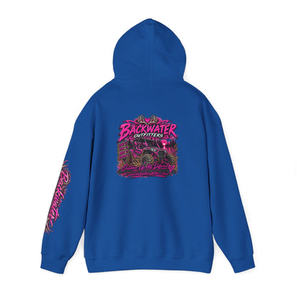 Girl Backwater Outfitters Hoodie — Retro Pink Outdoors Graphic Pullover Printify