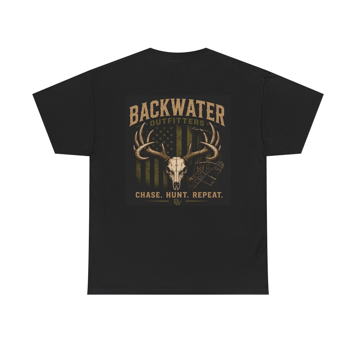 Backwater Outfitters Hunting T-Shirt — "Chase. Hunt. Repeat." Outdoor Deer Skull Tee