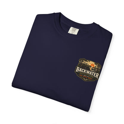 Backwater Outfitters Sunset Canoe T-Shirt — "Built for Mud. Water. Woods."
