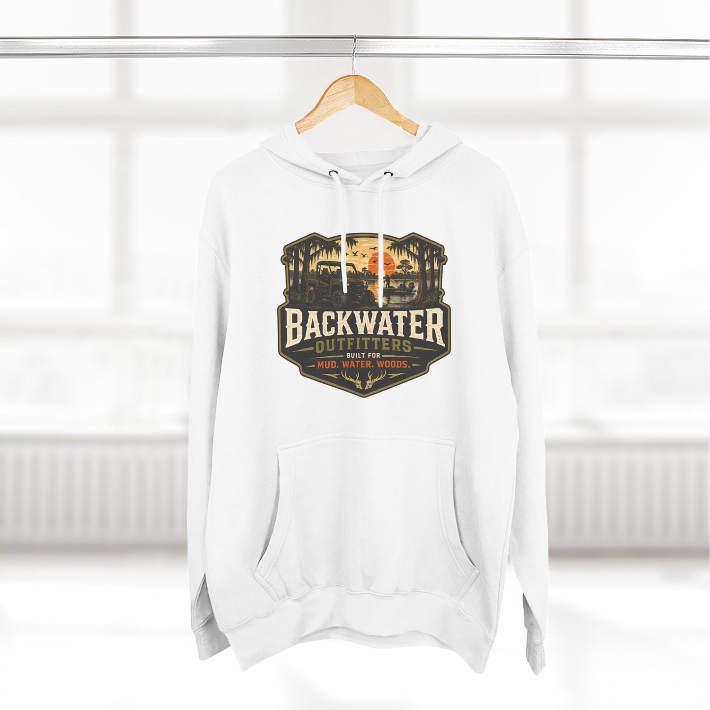 Backwater Outfitters Fishing Hoodie — “My Retirement Plan Has a Trolling Motor” Graphic