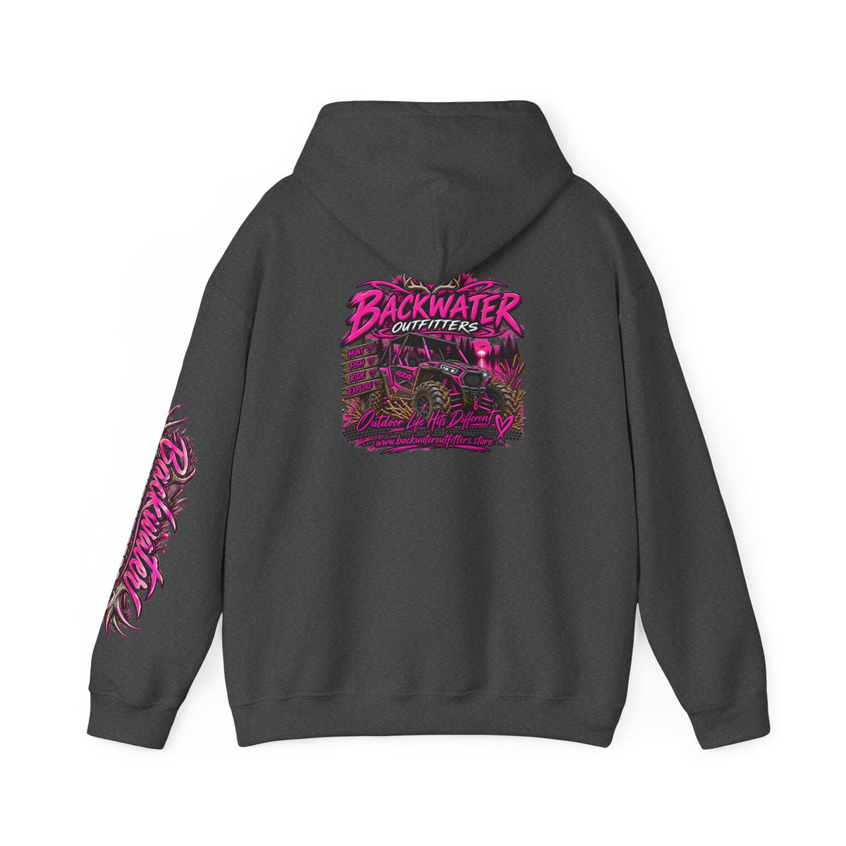 Girl Backwater Outfitters Hoodie — Retro Pink Outdoors Graphic Pullover Printify