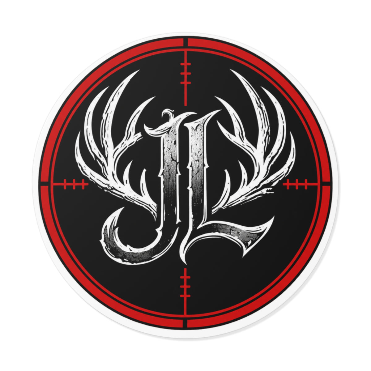 Hunter Antler Monogram Sticker – Round Vinyl JL Logo Printify