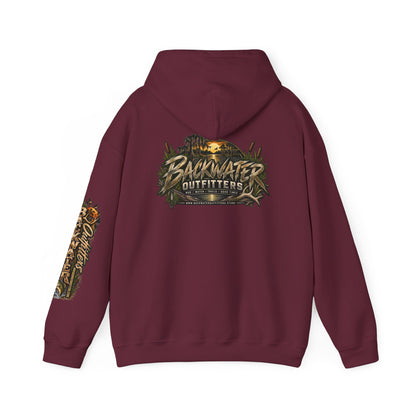 Simply Backwater Outfitters Hoodie — Outdoor Fishing Sunset Graphic Pullover Printify