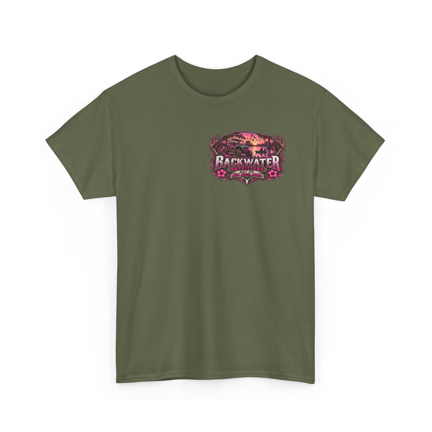 Backwater Outfitters Graphic Tee — Retro Sunset Fishing ATV Shirt