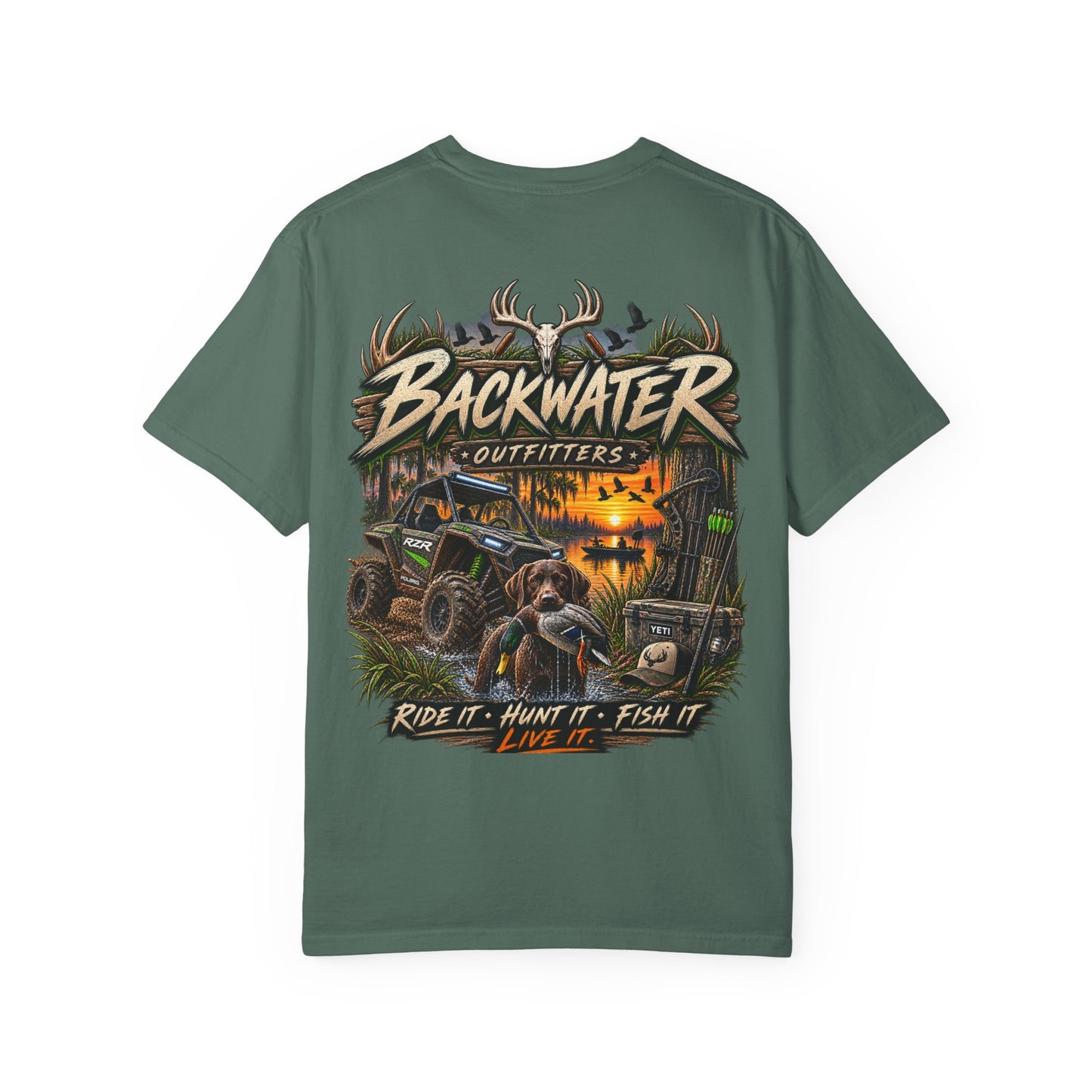 Backwater Outfitters Graphic T-Shirt — Ride It • Hunt It • Fish It