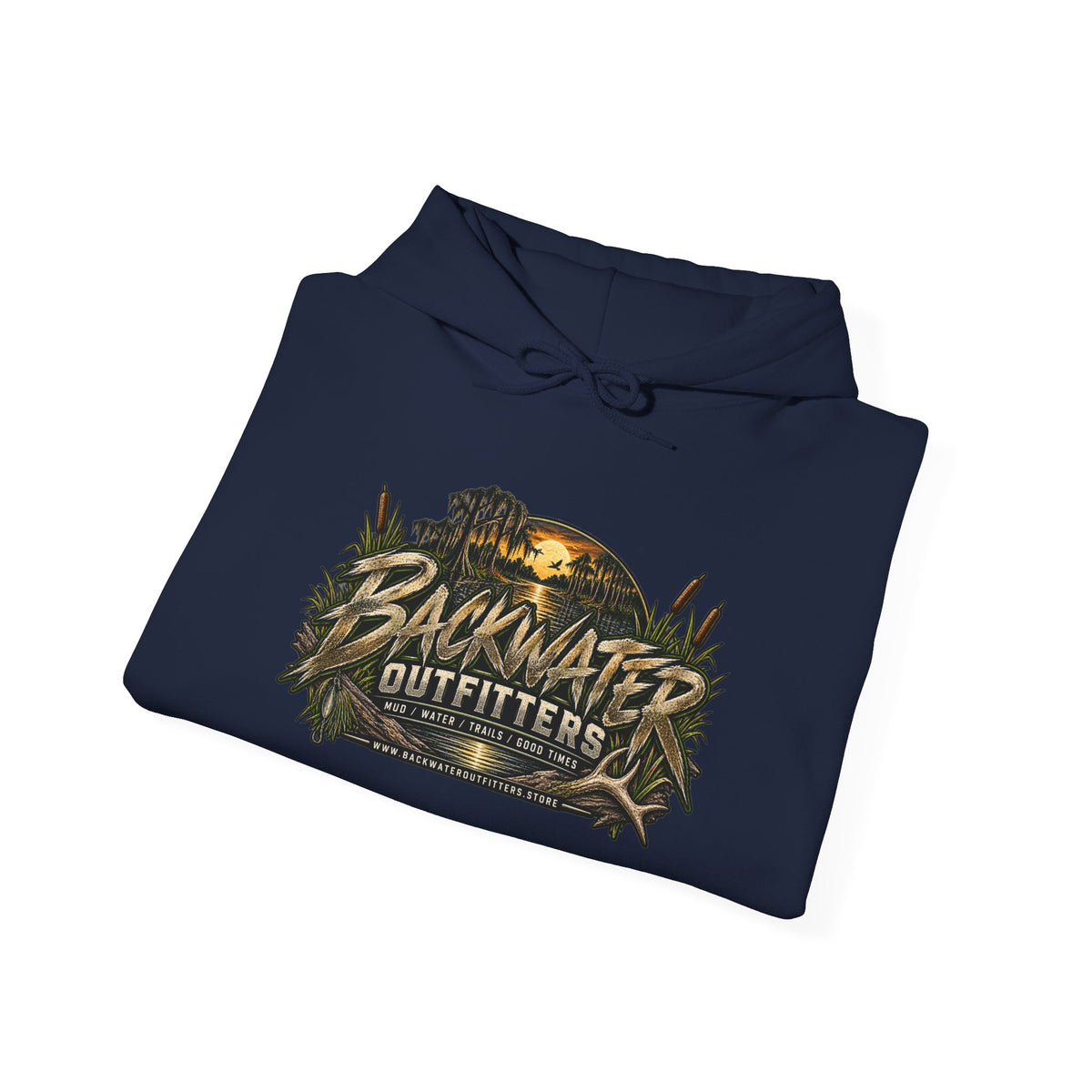 Simply Backwater Outfitters Hoodie — Outdoor Fishing Sunset Graphic Pullover Printify