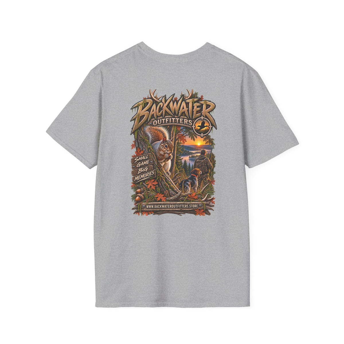 Backwater Outfitters Fishing T-Shirt — Outdoor Sunset Graphic Tee Printify