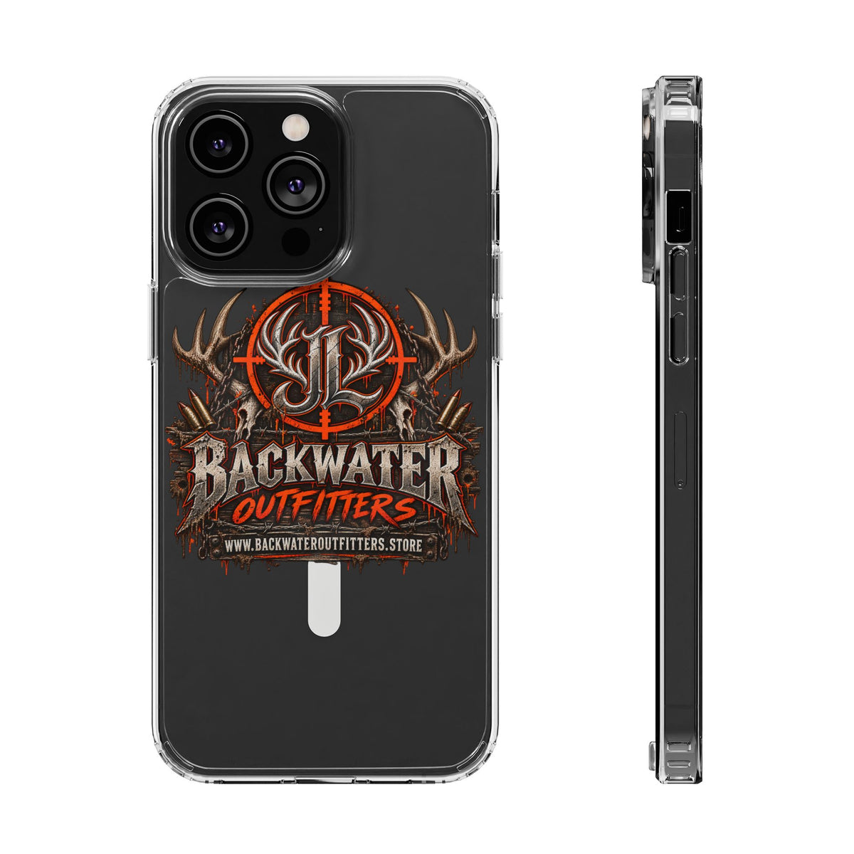 James Luker Clear Magnetic Phone Case — Backwater Outfitters Hunting Logo, Impact-Resistant Printify