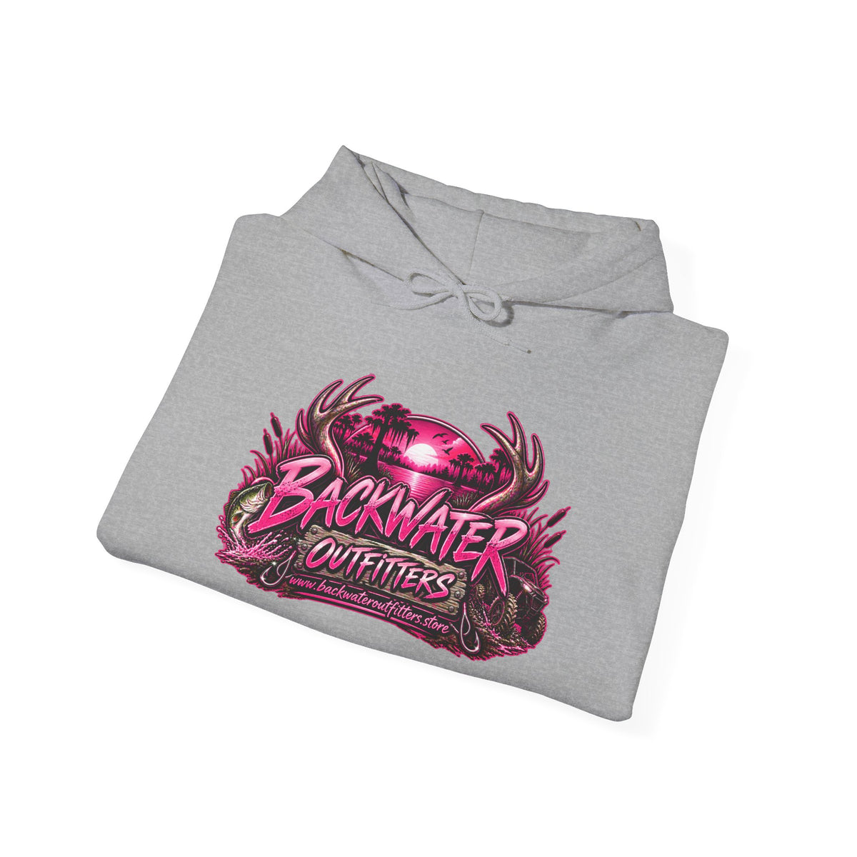 Girl Backwater Outfitters Hoodie — Retro Pink Outdoors Graphic Pullover Printify
