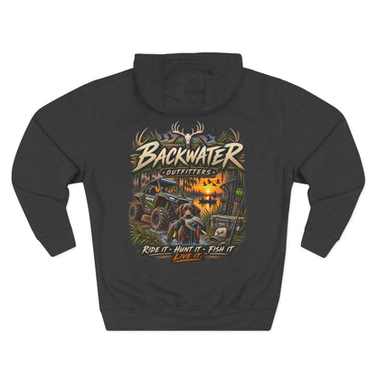 Backwater Outfitters Hoodie — Ride It, Hunt It, Fish It Graphic Pullover