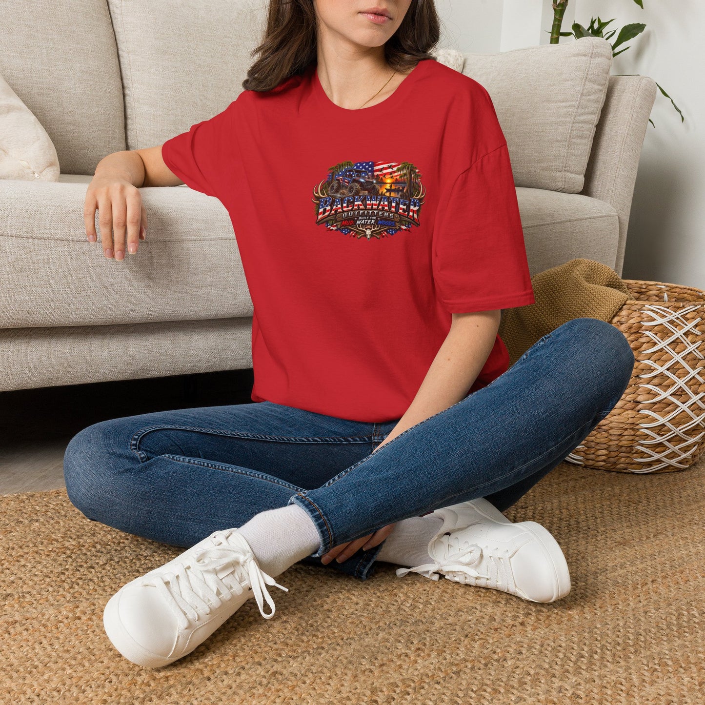 Backwater Bass Fishing T-Shirt — American Flag Boat Graphic Tee