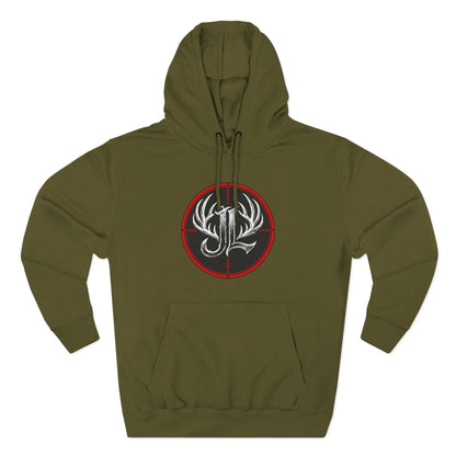 James Luker Hunting Logo Hoodie — Backwater Outfitters Antler Crest Fleece Hoodie Printify