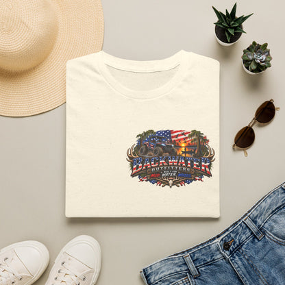 Backwater Bass Fishing T-Shirt — American Flag Boat Graphic Tee