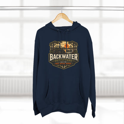 Backwater Outfitters Fishing Hoodie — “My Retirement Plan Has a Trolling Motor” Graphic