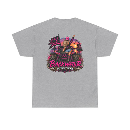 Backwater Outfitters Graphic Tee — Retro Sunset Fishing ATV Shirt