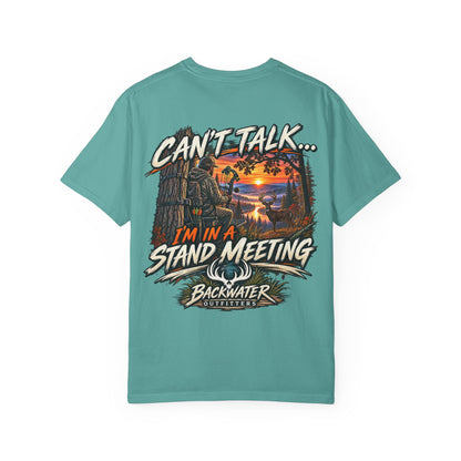 Stand Meeting Hunting T-Shirt — "Can't Talk... I'm In A Stand Meeting" Backwater Outdoors Tee
