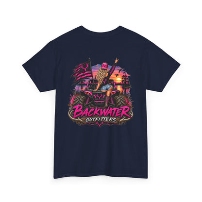 Backwater Outfitters Graphic Tee — Retro Sunset Fishing ATV Shirt