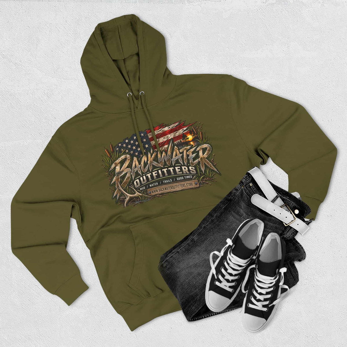 Backwater Outfitters Off-Road Hoodie — American Flag & UTV Graphic Printify