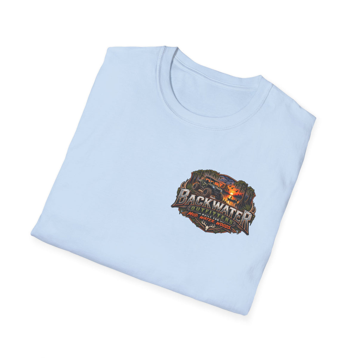 Backwater Outfitters Fishing T-Shirt — Outdoor Sunset Graphic Tee Printify