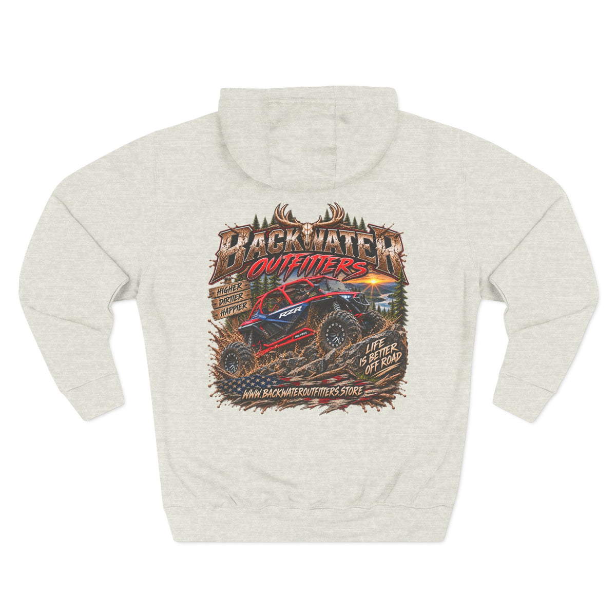 Backwater Outfitters Off-Road Hoodie – American Flag & UTV Graphic Fleece Printify