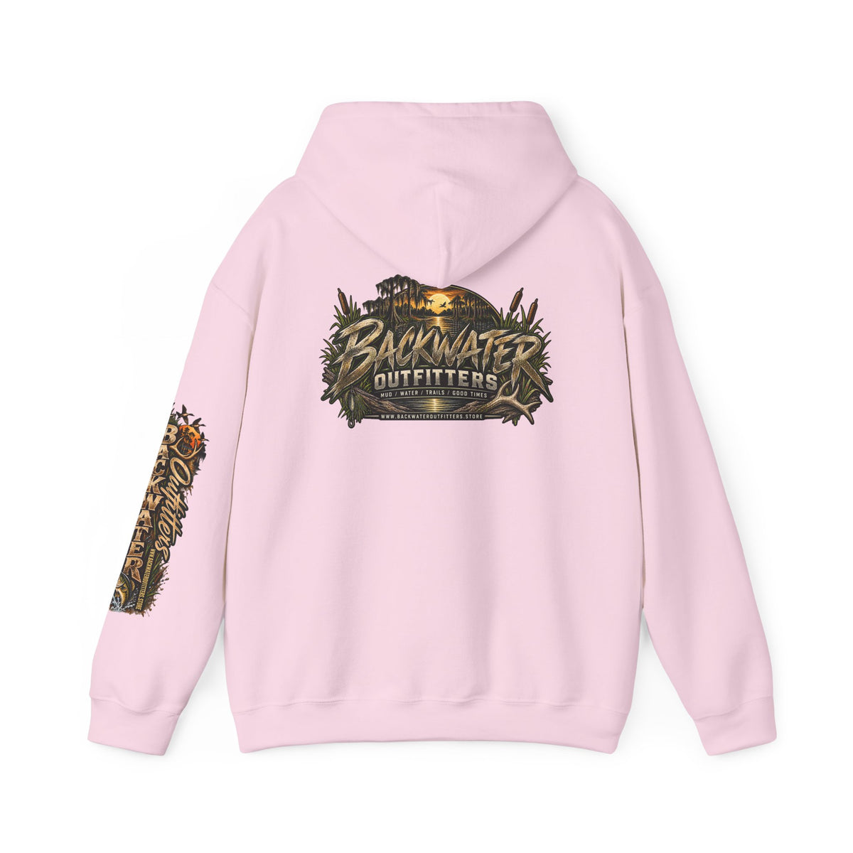 Simply Backwater Outfitters Hoodie — Outdoor Fishing Sunset Graphic Pullover Printify