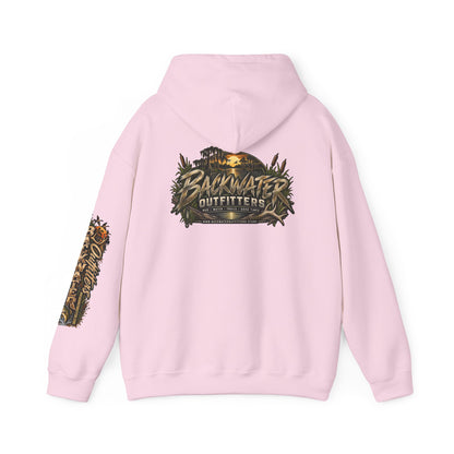 Simply Backwater Outfitters Hoodie — Outdoor Fishing Sunset Graphic Pullover Printify