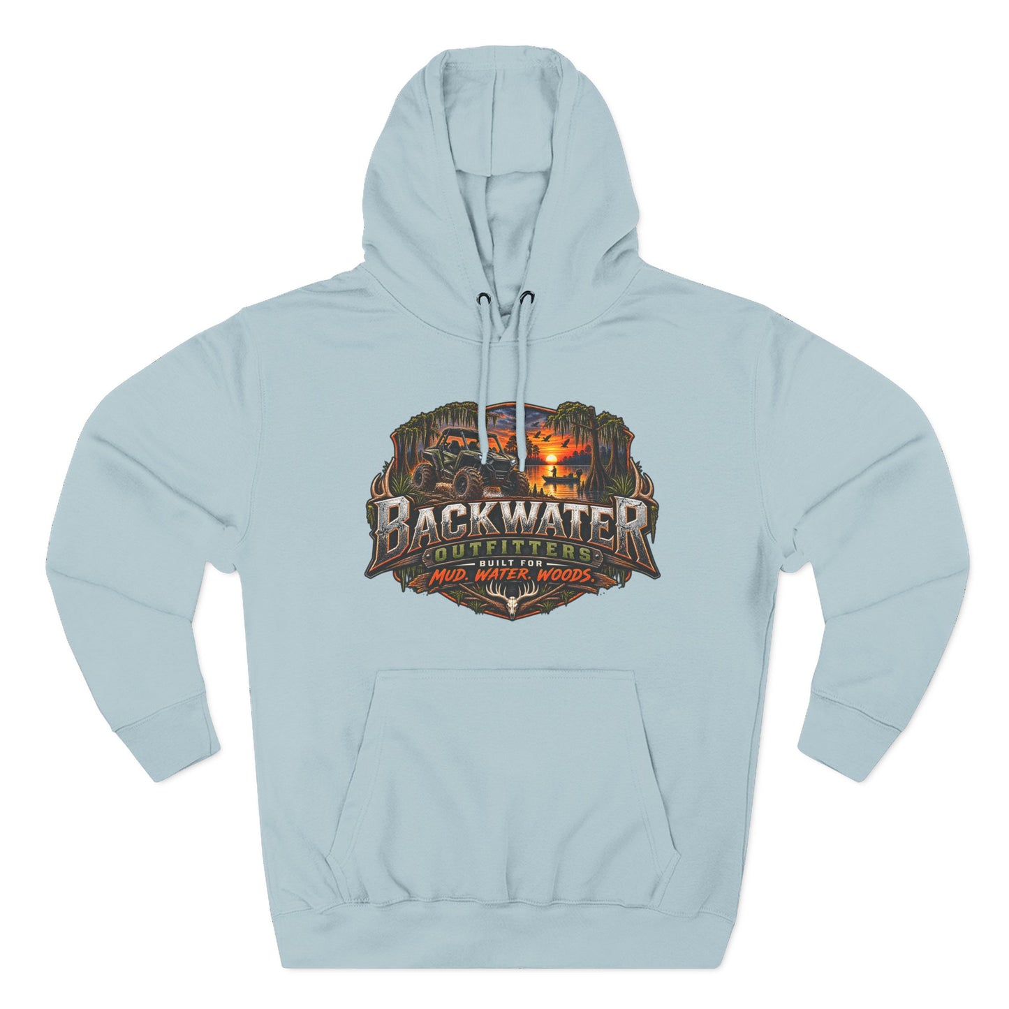 Backwater Outfitters Hoodie — Ride It, Hunt It, Fish It Graphic Pullover