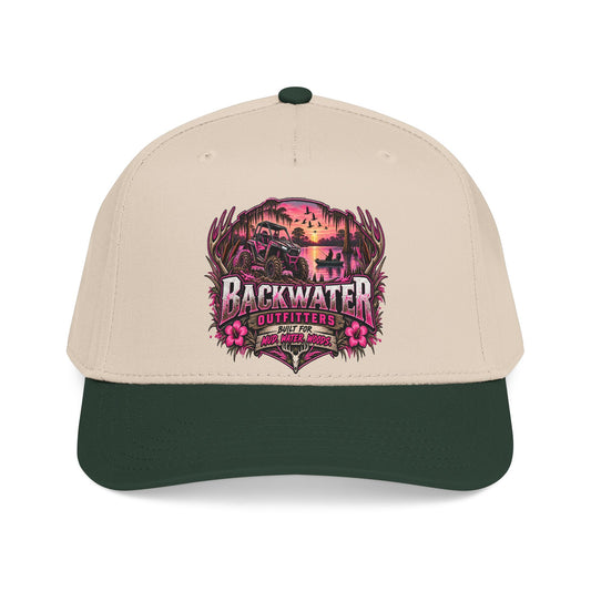 Backwater Outfitters Mid-Profile Baseball Cap — Sunset Swamp Logo Hat Printify